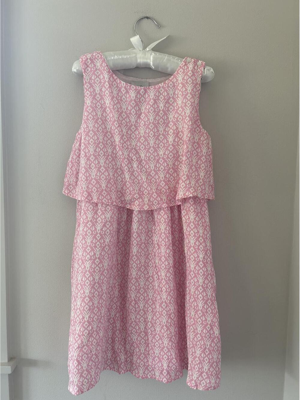 Maggie Breen Tiered Overlay Dress with Geometric Pattern Girls Size 8